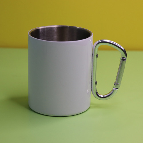Locust  China warehoouse 220ml White Sublimation Camping Mug With Mountaineering Buckle,100pcs/case