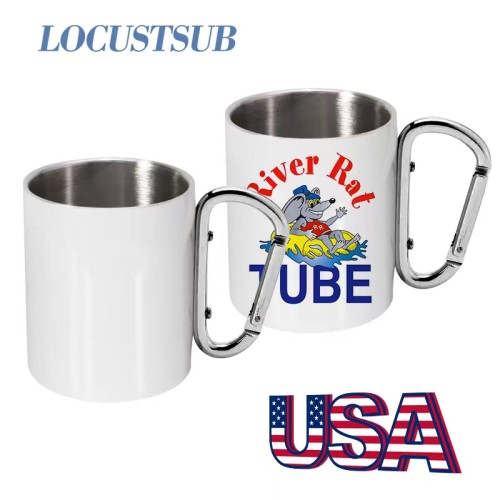 Locust 220ml White Sublimation Camping Mug With Mountaineering Buckle,100pcs/case