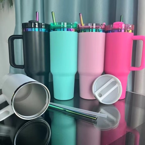 Locustsub Chinese Warehouse 40OZ powder coated tumbler with iredescent rims and straws 20pcs/case