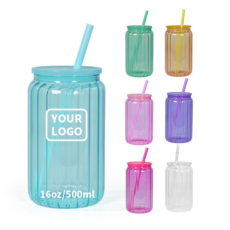 Locustsub Chinese Warehouse Mix Color Sublimation 16oz Jelly Stripe Glass Can,50pcs/case