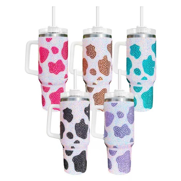 Locustsub Chinese Warehouse Mix color rhinestone Cow Print 40oz tumbler 20pcs/case