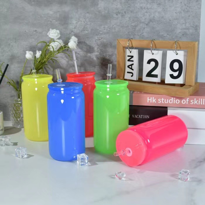 Locustsub Chinese Warehouse sublimation neon16oz sublimation cups with plastic lids 50pcs/case