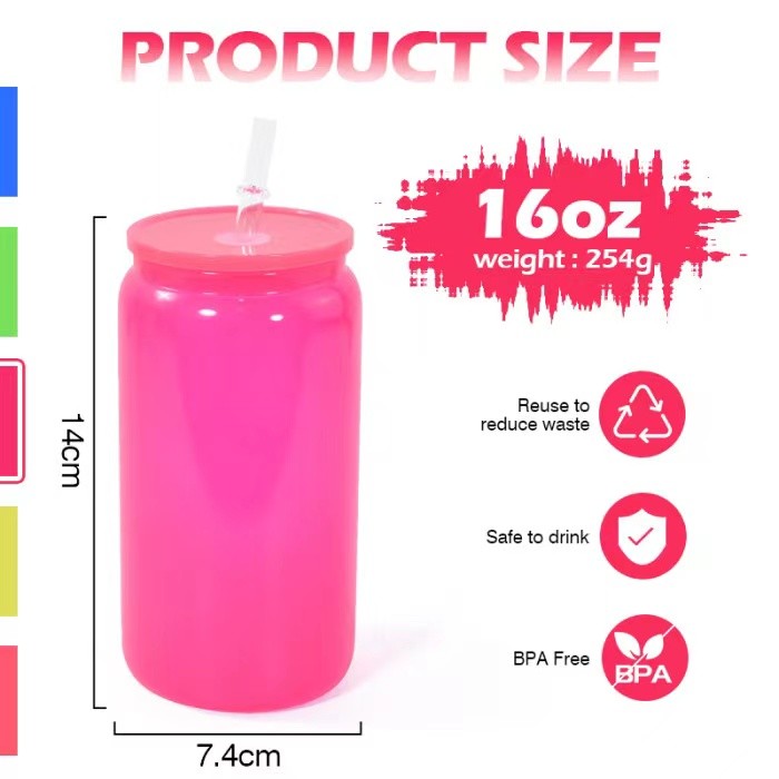 Locustsub Chinese Warehouse sublimation neon16oz sublimation cups with plastic lids 50pcs/case