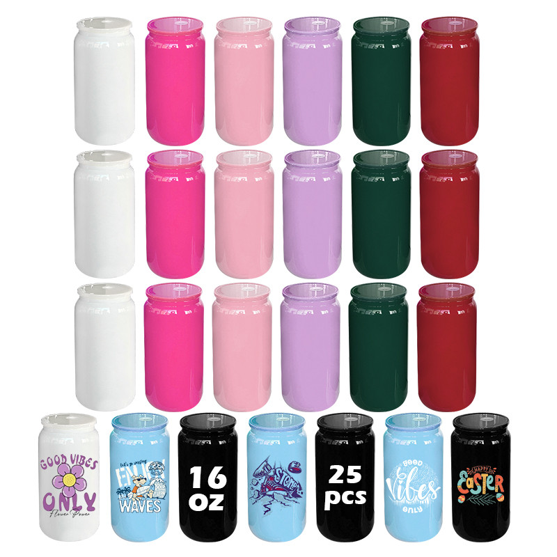 Locustsub 16oz Sublimation Mix 8 New Colors Glass Can With Plastic Lids,25pcs/case