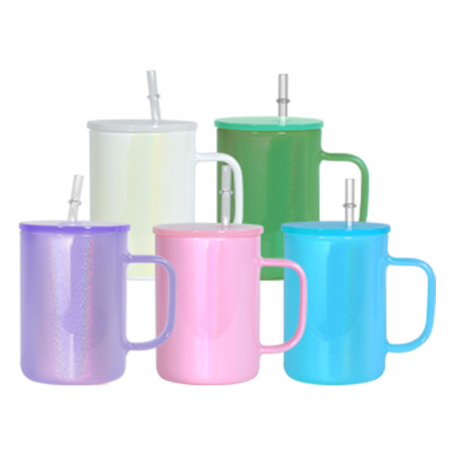 Locustsub 17oz Sublimation Rainbow Mix Color Glass Mug With Plastic lids,25pcs.case