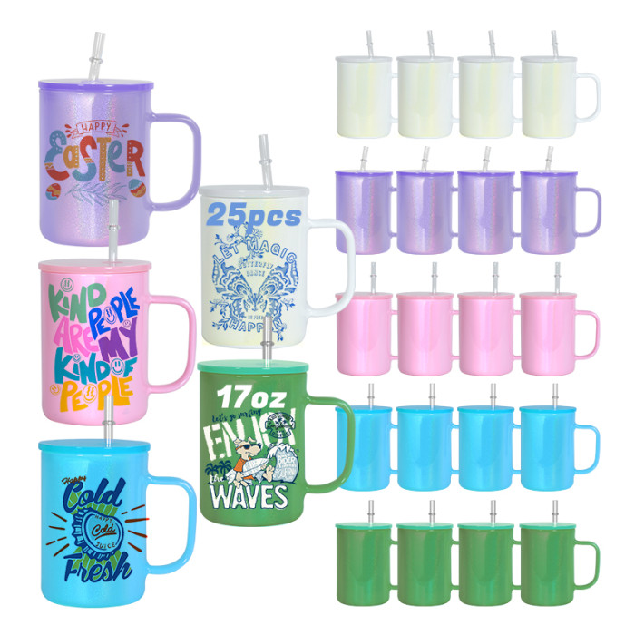 Locustsub 17oz Sublimation Rainbow Mix Color Glass Mug With Plastic lids,25pcs.case