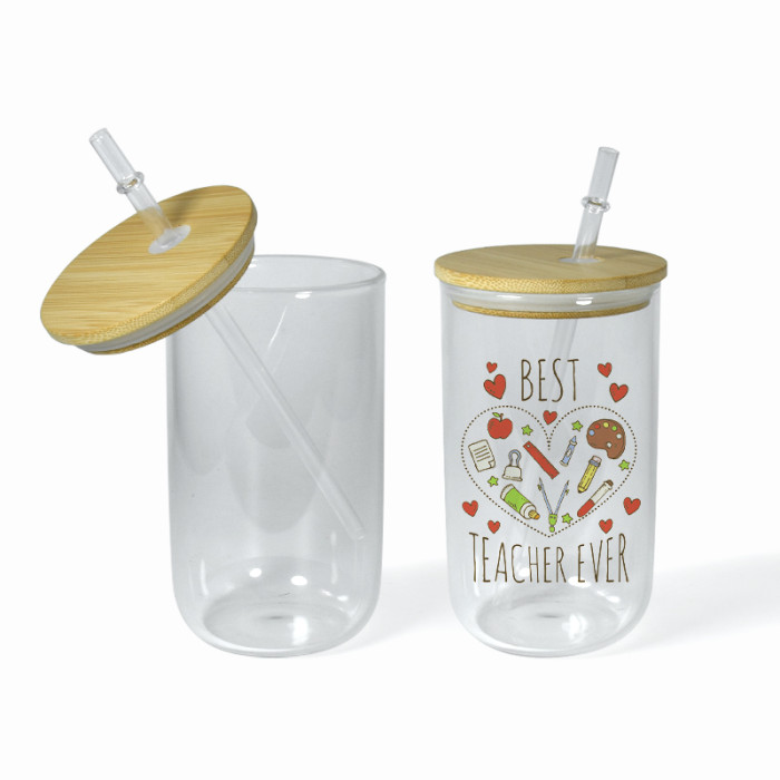Locustsub 18oz single Sublimation Glass Wine Tumbler With Bamboo Lid,25pcs/case