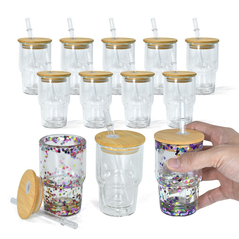 Locustsub 3oz Sub Double Wall Glass Can With Hole and Bamboo Lid,72pcs/case