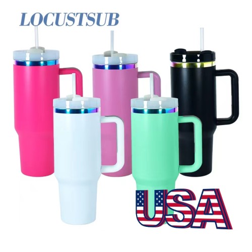 Locustsub 40oz Powder Coated Tumbler With Iredescent Rims And Straws ,20pcs/case