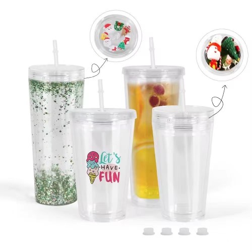 Locustsub 16oz/24oz Double Wall Snow Globe plastic tumbler with DIY lids 40pcs/case