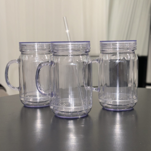 Locustsub Chinese Warehouse 20oz Double Wall Snow Plastic Mason Jar With Handle,25pcs/case