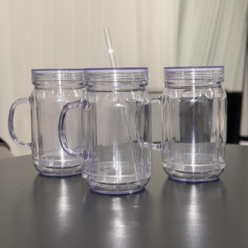 Locustsub Chinese Warehouse 20oz Double Wall Snow Plastic Mason Jar With Handle,25pcs/case