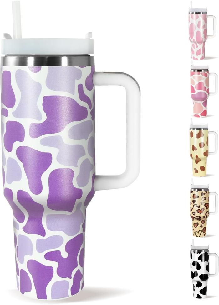 Locustsub US Warehouse 40 oz Cow Print Tumbler with Lid and Straw