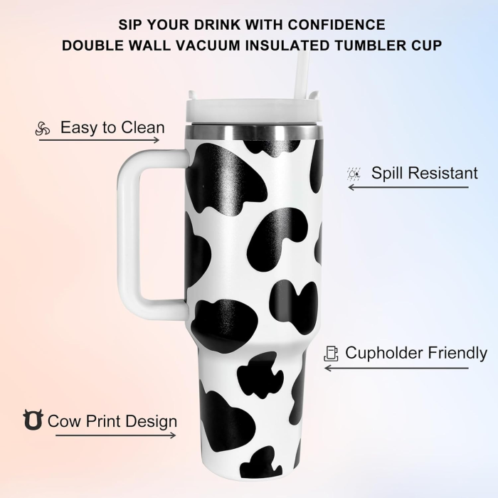 Locustsub US Warehouse 40 oz Cow Print Tumbler with Lid and Straw