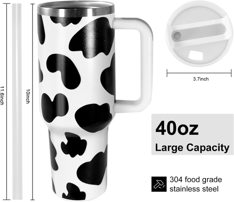 Locustsub US Warehouse 40 oz Cow Print Tumbler with Lid and Straw