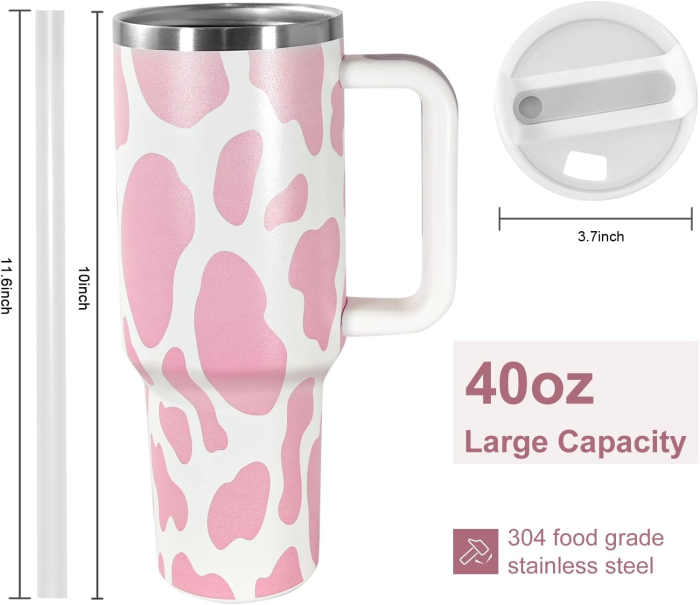 Locustsub US Warehouse 40 oz Cow Print Tumbler with Lid and Straw