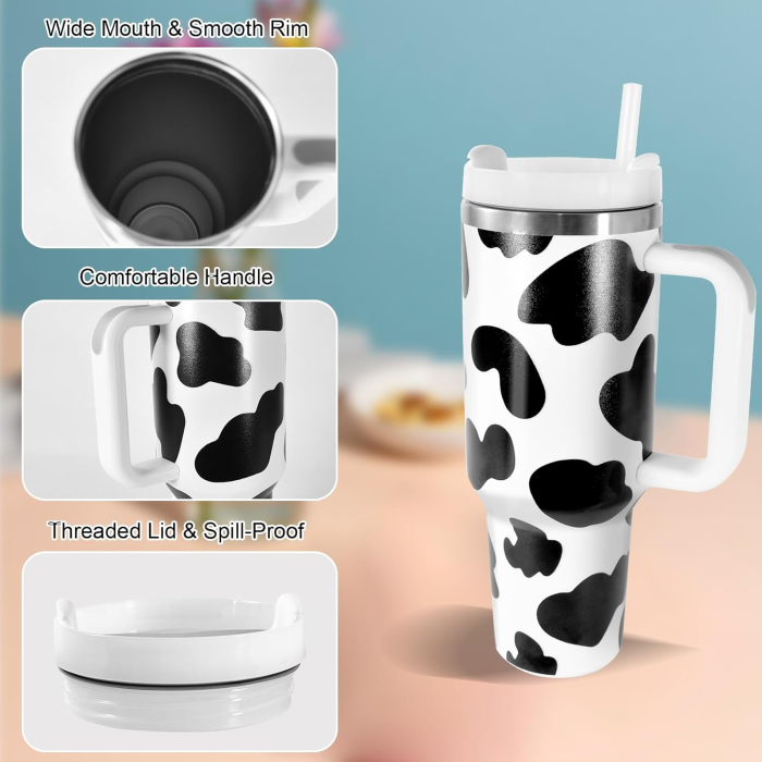 Locustsub US Warehouse 40 oz Cow Print Tumbler with Lid and Straw