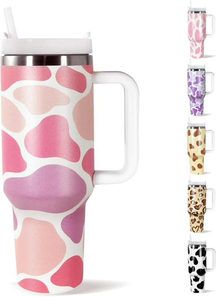 Locustsub US Warehouse 40 oz Cow Print Tumbler with Lid and Straw