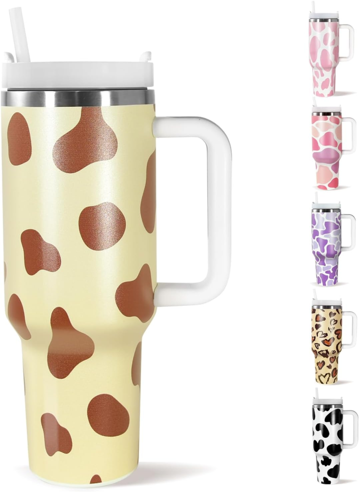 Locustsub US Warehouse 40 oz Cow Print Tumbler with Lid and Straw