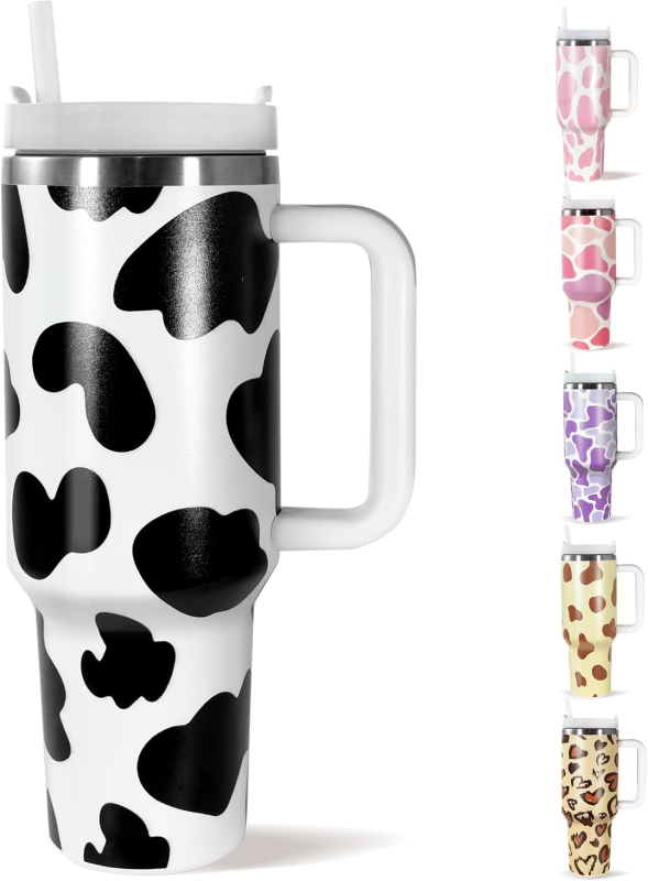 Locustsub US Warehouse 40 oz Cow Print Tumbler with Lid and Straw