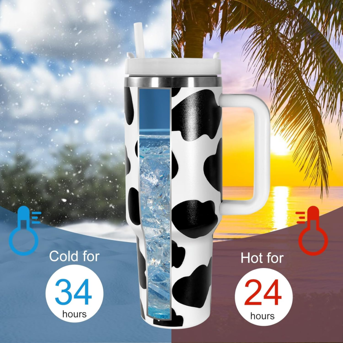 Locustsub US Warehouse 40 oz Cow Print Tumbler with Lid and Straw