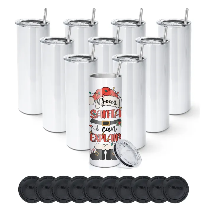 Locustsub  US Warehouse  20oz sublimation straight skinny tumbler with stainless steel straw+rubber bottom10pcs/case