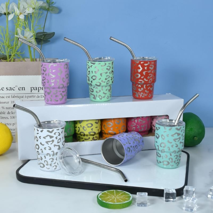 Locustsub US Warehouse 3oz Stainless Steel Tumbler With Leopard Print,12pcs/case