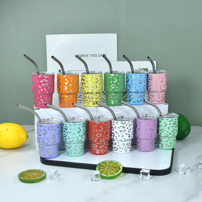 Locustsub US Warehouse 3oz Stainless Steel Tumbler With Leopard Print,12pcs/case