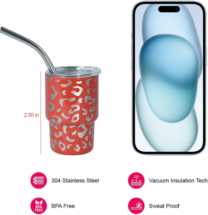 Locustsub US Warehouse 3oz Stainless Steel Tumbler With Leopard Print,12pcs/case