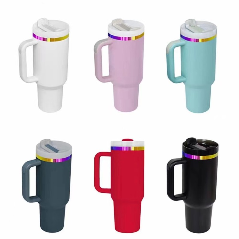 Locustsub China Warehouse 40oz Powder Coated Tumbler With Iredescent Rims And Straws ,20pcs/case