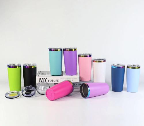 Locustsub China Warehouse 20oz Powder Coated Tumbler With Iredescent Rims And Straws ,25pcs/case