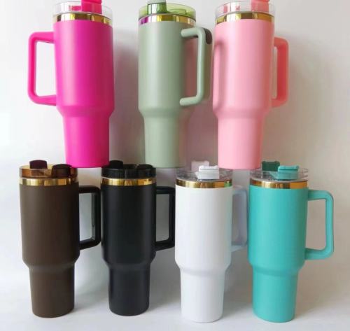 Locustsub China Warehouse 40oz Powder Coated Tumbler With Gold Rims And Straws ,20pcs/case