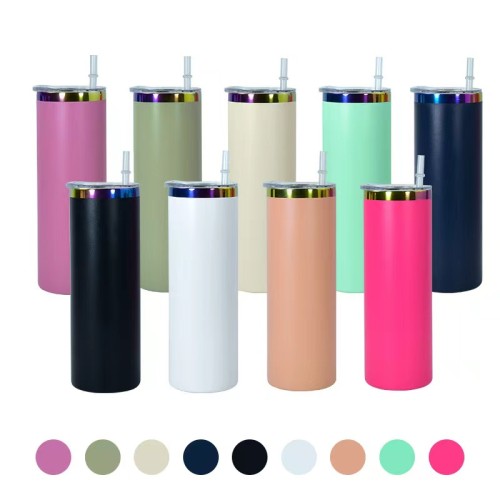 Locustsub 20oz powder coated straight skinny tumblers with Rainbow Rims 25pcs/case