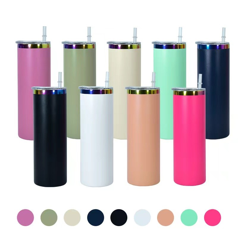 Locustsub 20oz powder coated straight skinny tumblers with Rainbow Rims 25pcs/case