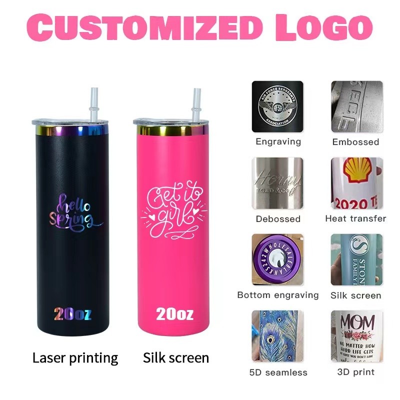 Locustsub 20oz powder coated straight skinny tumblers with Rainbow Rims 25pcs/case