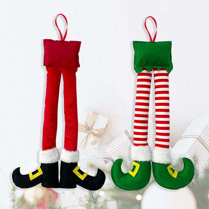 Locustsub Mix Style Christmas Stripes Red Elf Legs Car Ornament,50pcs/case