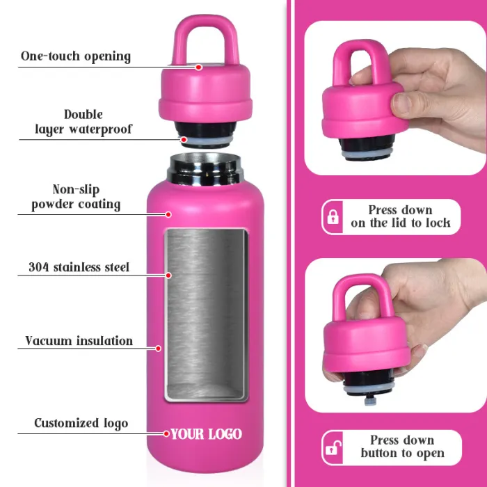 Locustsub China Warehouse 26oz powder coated water bottle with press auto opening lid 20pcs/case