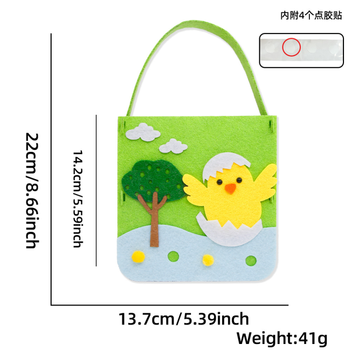 Locustsub Easter felt bag Children's cartoon DIY candy bag Bunny Egg Handmade Tote Bag,50pcs/case
