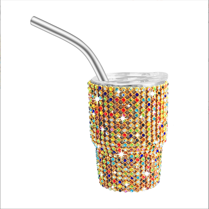 Locustsub Mix Color 3oz Mini Rhinestone Shot Glasses With Metal Straw,50pcs/case