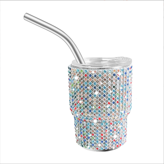 Locustsub Mix Color 3oz Mini Rhinestone Shot Glasses With Metal Straw,50pcs/case