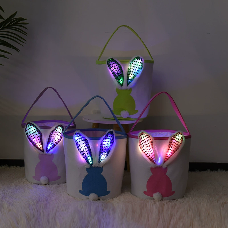 Locustsub Glowing Easter Decorations New Easter Egg Tote Basket Easter Bucket Candy Gift Bag,40pcs/case
