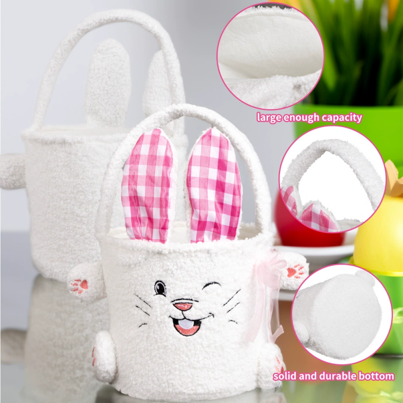 Locustsub Bunny candy bag plush storage basket Cartoon children's Easter storage bucket,50pcs/case