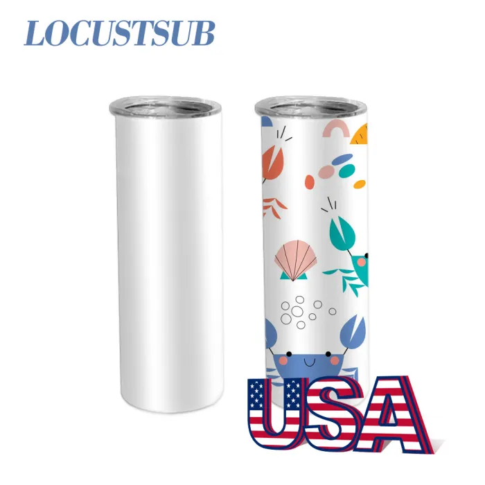 Locustsub USA Warehouse 20ozDouble Wall Stainless Steel Skinny Straight White Cups Sublimation Blanks Tumbler(Smaller Case)