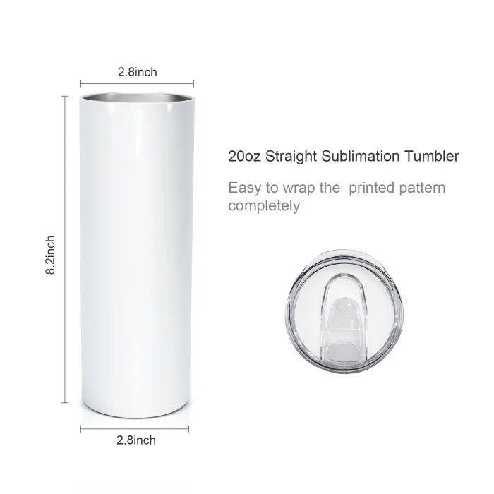 Locustsub USA Warehouse 20ozDouble Wall Stainless Steel Skinny Straight White Cups Sublimation Blanks Tumbler(Smaller Case)