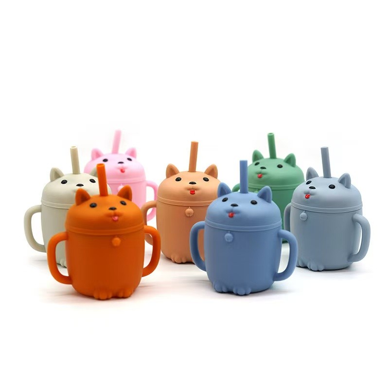 Locustsub china warehouse 10oz kids silicone puppy shape tumbler with mixed color 50pcs/case