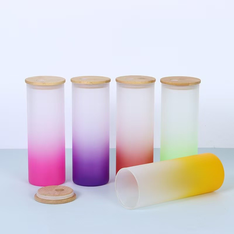 Locustsub China Warehouse 25oz sublimation frosted glass tumler with Plastic/ Wood lids 25pcs/case
