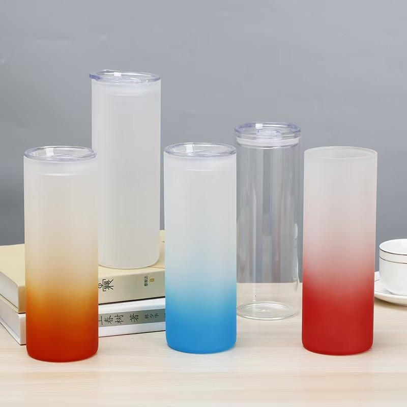 Locustsub China Warehouse 25oz sublimation frosted glass tumler with Plastic/ Wood lids 25pcs/case