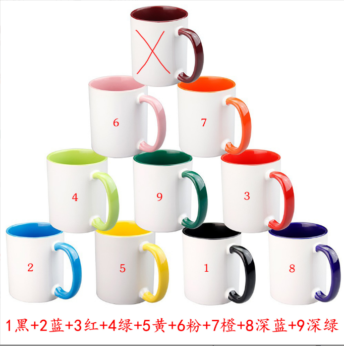 Locustsub China Warehouse 11oz Mix Color Sublimation Colorful Inside Ceramic Mug with Colorful Handle,36pcs/case