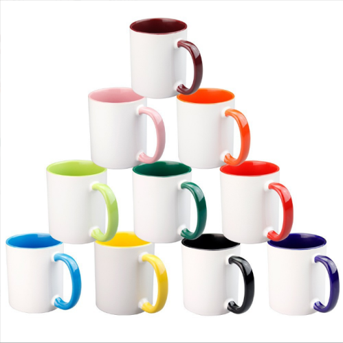 Locustsub China Warehouse 11oz Mix Color Sublimation Colorful Inside Ceramic Mug with Colorful Handle,36pcs/case
