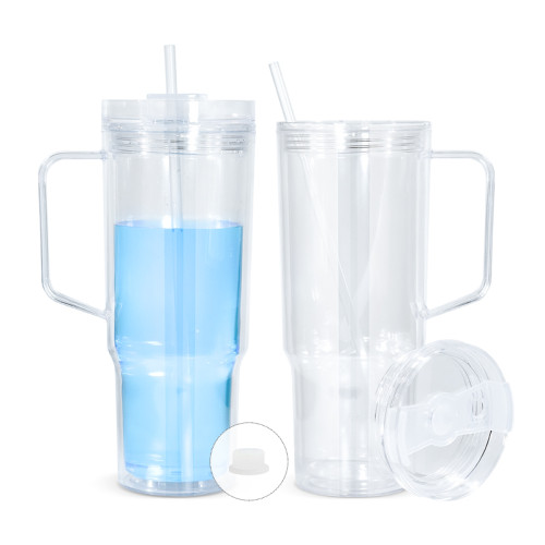 Locustsub 40oz Plastic Snow Globe Double Wall Cup With Handle,20pcs/case